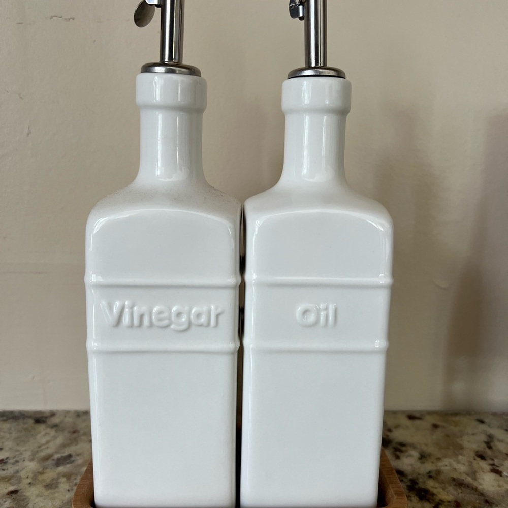 White Ceramic Oil and Vinegar Dispenser Set